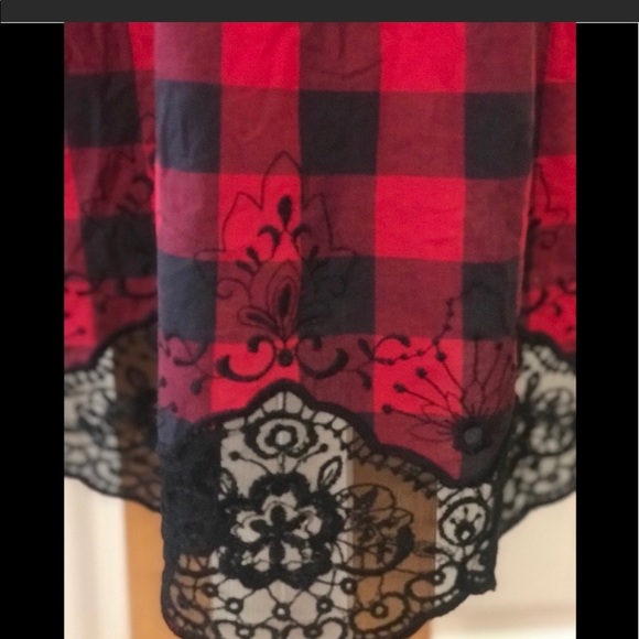 Checkered Red & Black Lace Hem strapless Dress M - Picture 4 of 7